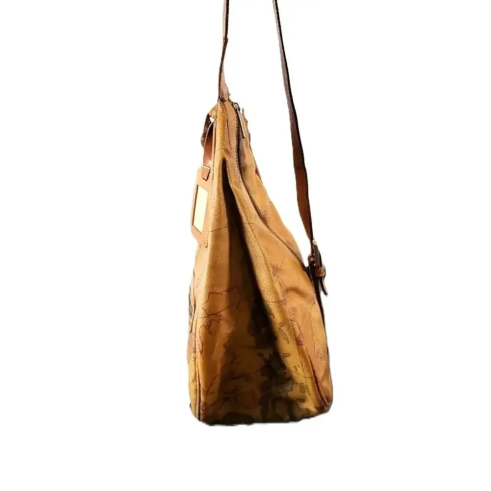 Alviero Martini 1A Classe Geo Classic Map Leather Sling Backpack Italian Luxury